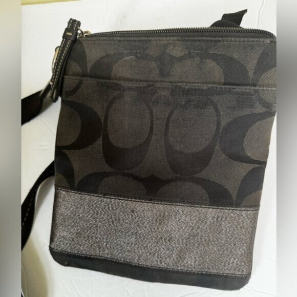 Coach Signature CC Crossbody Shoulder Bag Pocket Metallic Canvas Zip Minimalist - Picture 8 of 16